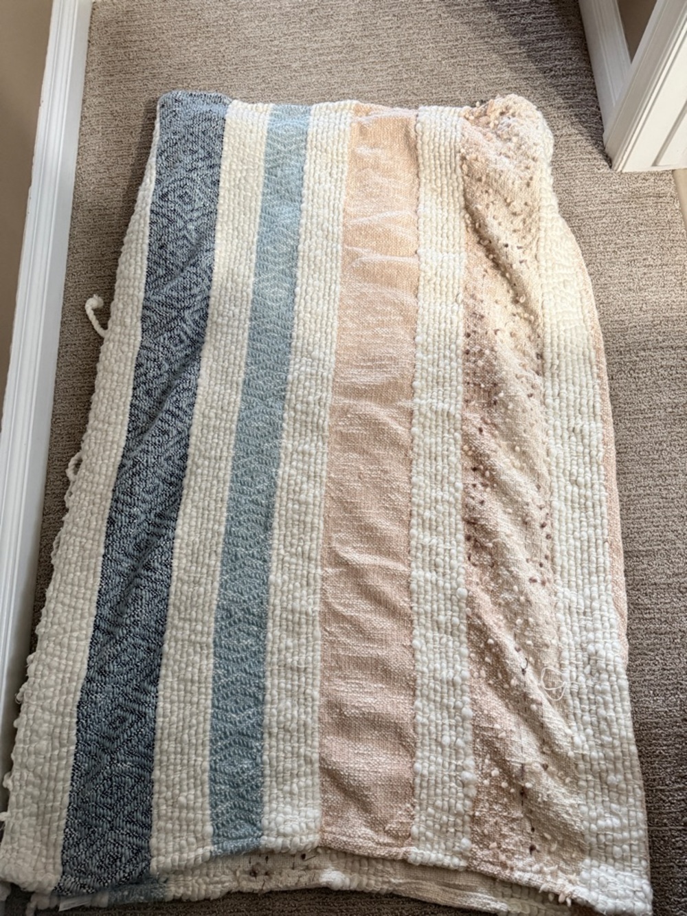 Simons Maison Cream Throw with Light Blue and Navy Accents - Picture 2 of 4